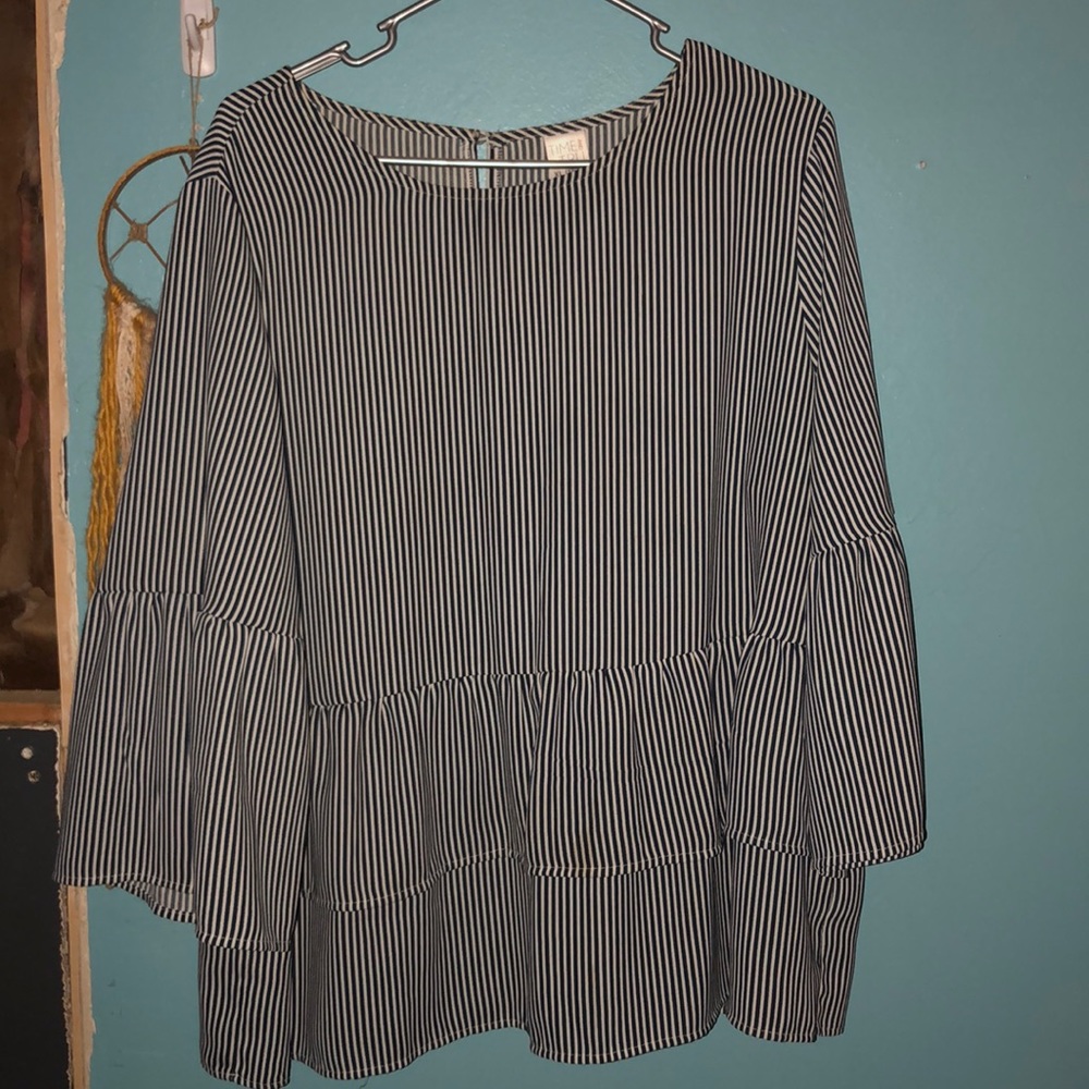 Navy/white striped ruffled women’s top